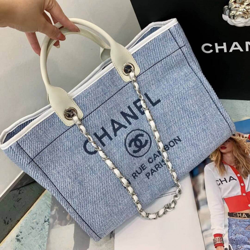 CC Deauville Tote 38cm Canvas Bag A66941 Light Blue