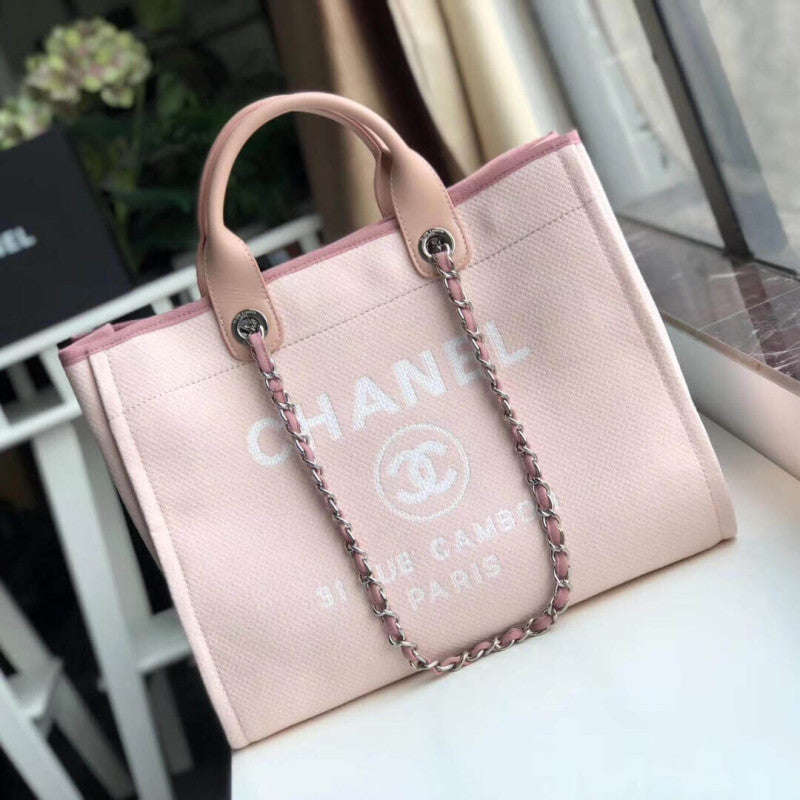 CC Deauville Tote 38cm Canvas Bag A66941 Pink/White
