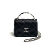 CC Enamel Handle Clutch with Chain in Grained Calfskin AP2758