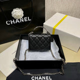 Enamel Handle Clutch with Chain in Grained Calfskin AP2758