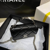 Enamel Handle Clutch with Chain in Grained Calfskin AP2758