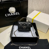 Enamel Handle Clutch with Chain in Grained Calfskin AP2758