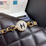 Small Pearl Logo Strap Flap Bag AS1436 Black