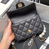 Small Pearl Logo Strap Flap Bag AS1436 Black
