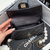 Small Pearl Logo Strap Flap Bag AS1436 Black