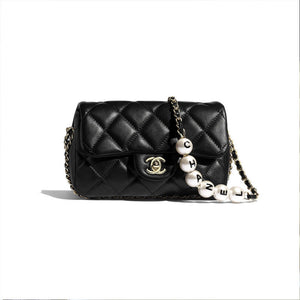 CC Small Pearl Logo Strap Flap Bag AS1436 Black