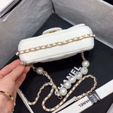 Small Pearl Logo Strap Flap Bag AS1436 White