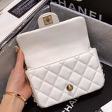 Small Pearl Logo Strap Flap Bag AS1436 White