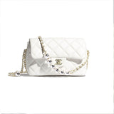 Small Pearl Logo Strap Flap Bag AS1436 White