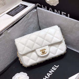 Small Pearl Logo Strap Flap Bag AS1436 White