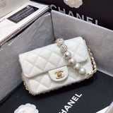 Small Pearl Logo Strap Flap Bag AS1436 White