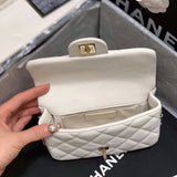 Small Pearl Logo Strap Flap Bag AS1436 White