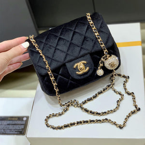 CC Velvet with Strass Charm Strap Mini Flap Bag AS1786