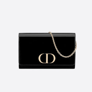 Christian   Black 30 Montaigne Patent Calfskin Wallet On Chain S2059