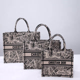Christian   Book Tote Beige and Black Plan de Paris Embroidery