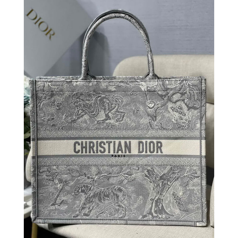 Christian Book Tote Grey Toile De Jouy Bag M1286