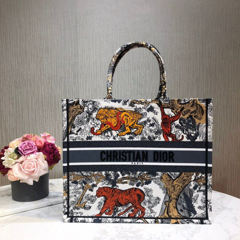 Christian Book Tote Multicolor Toile De Jouy Bag M1286