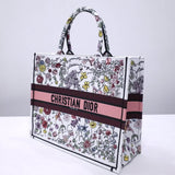 Book Tote White Multicolor Florilegio Embroidery