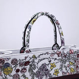 Book Tote White Multicolor Florilegio Embroidery