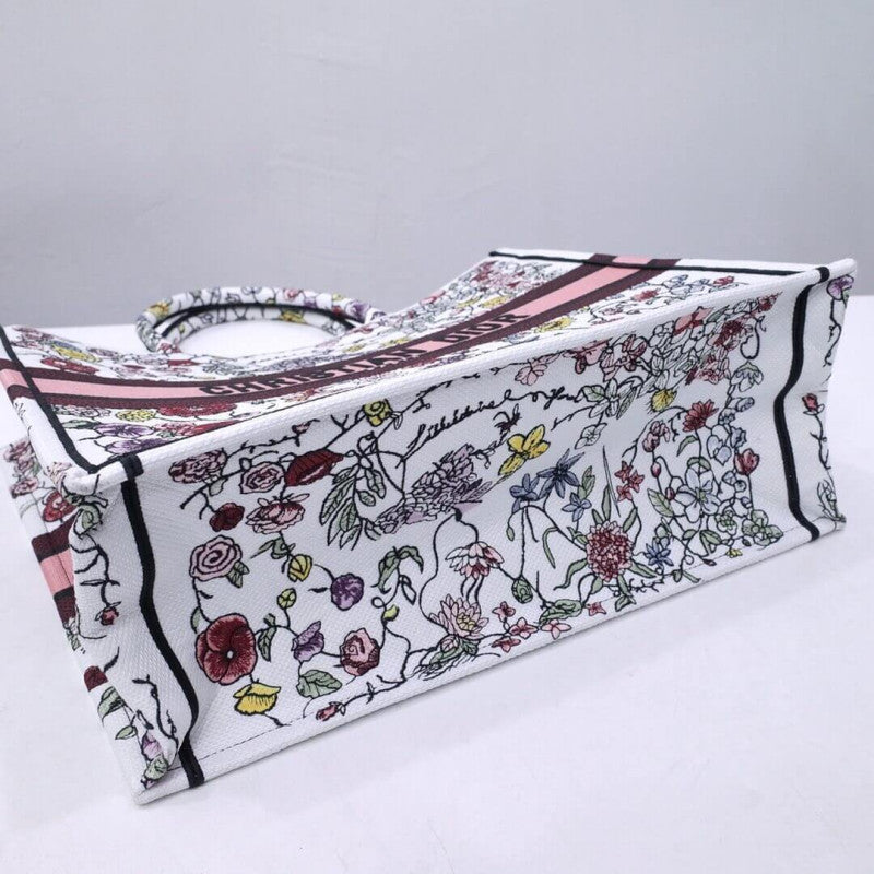 Book Tote White Multicolor Florilegio Embroidery
