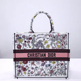 Book Tote White Multicolor Florilegio Embroidery