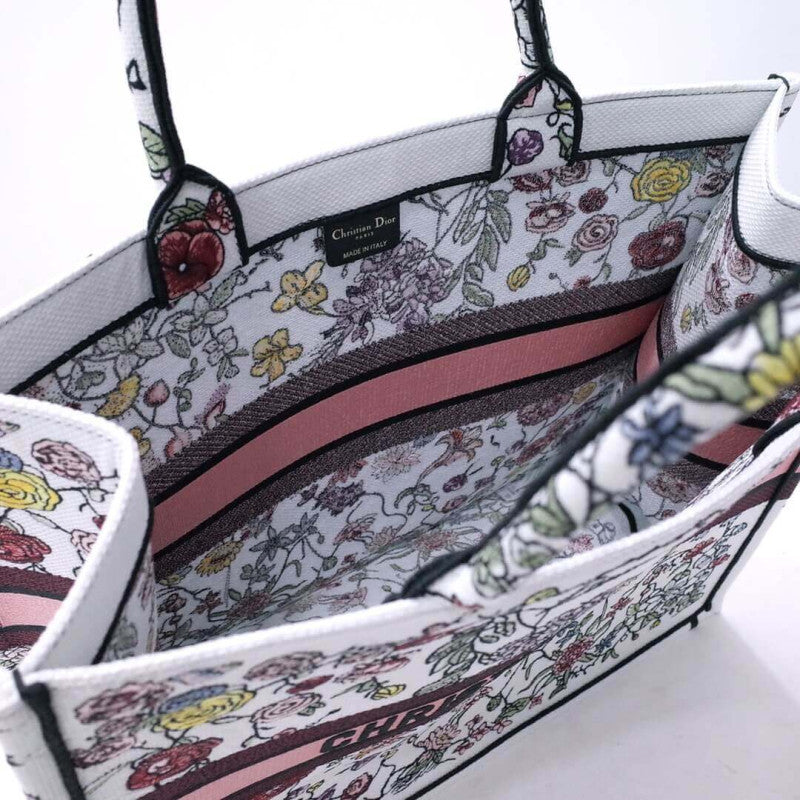 Book Tote White Multicolor Florilegio Embroidery