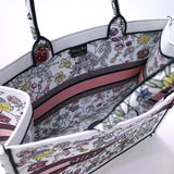 Book Tote White Multicolor Florilegio Embroidery