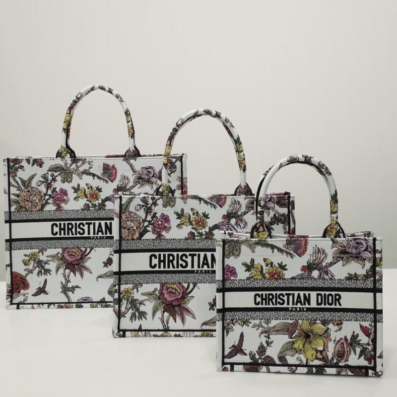 Christian Book Tote White Multicolor Jardin Botanique Embroidery