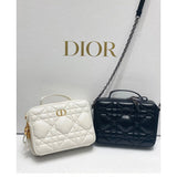 Caro Box Bag With Chain Black Quilted Macrocannage Calfskin S5140