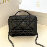 Caro Box Bag With Chain Black Quilted Macrocannage Calfskin S5140