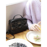 Caro Box Bag With Chain Black Quilted Macrocannage Calfskin S5140