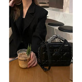 Caro Box Bag With Chain Black Quilted Macrocannage Calfskin S5140