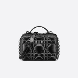 Christian   Caro Box Bag With Chain Black Quilted Macrocannage Calfskin S5140