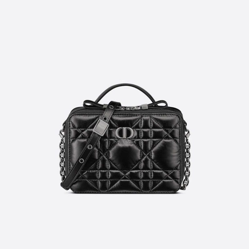 Christian Caro Box Bag With Chain Black Quilted Macrocannage Calfskin S5140