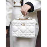 Caro Box Bag With Chain Latte Quilted Macrocannage Calfskin S5140