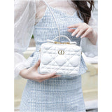 Caro Box Bag With Chain Latte Quilted Macrocannage Calfskin S5140