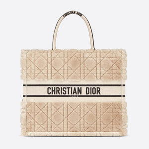 Christian   Large Book Tote Beige Cannage Shearling M1286
