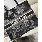 Large Book Tote Black Toile de Jouy Zodiac Embroidery M1286