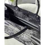 Large Book Tote Black Toile de Jouy Zodiac Embroidery M1286