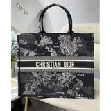 Large Book Tote Black Toile de Jouy Zodiac Embroidery M1286