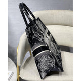 Large Book Tote Black Toile de Jouy Zodiac Embroidery M1286