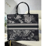 Large Book Tote Black Toile de Jouy Zodiac Embroidery M1286