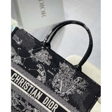 Large Book Tote Black Toile de Jouy Zodiac Embroidery M1286