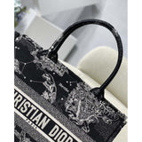 Medium Book Tote Black Toile de Jouy Zodiac Embroidery M1296