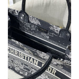 Medium Book Tote Black Toile de Jouy Zodiac Embroidery M1296