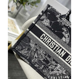 Medium Book Tote Black Toile de Jouy Zodiac Embroidery M1296