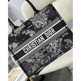 Medium Book Tote Black Toile de Jouy Zodiac Embroidery M1296
