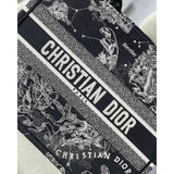 Medium Book Tote Black Toile de Jouy Zodiac Embroidery M1296