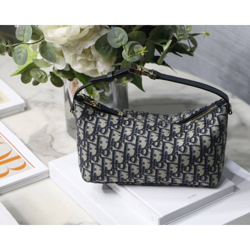 Christian Medium travel Nomad Pouch in Blue Oblique Embroidery S5554
