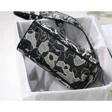 Medium Lady D-Lite Bag Black and White Around the World Embroidery M0565